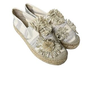 Cream Raffia Pom Espadrille Slip-On Sneakers